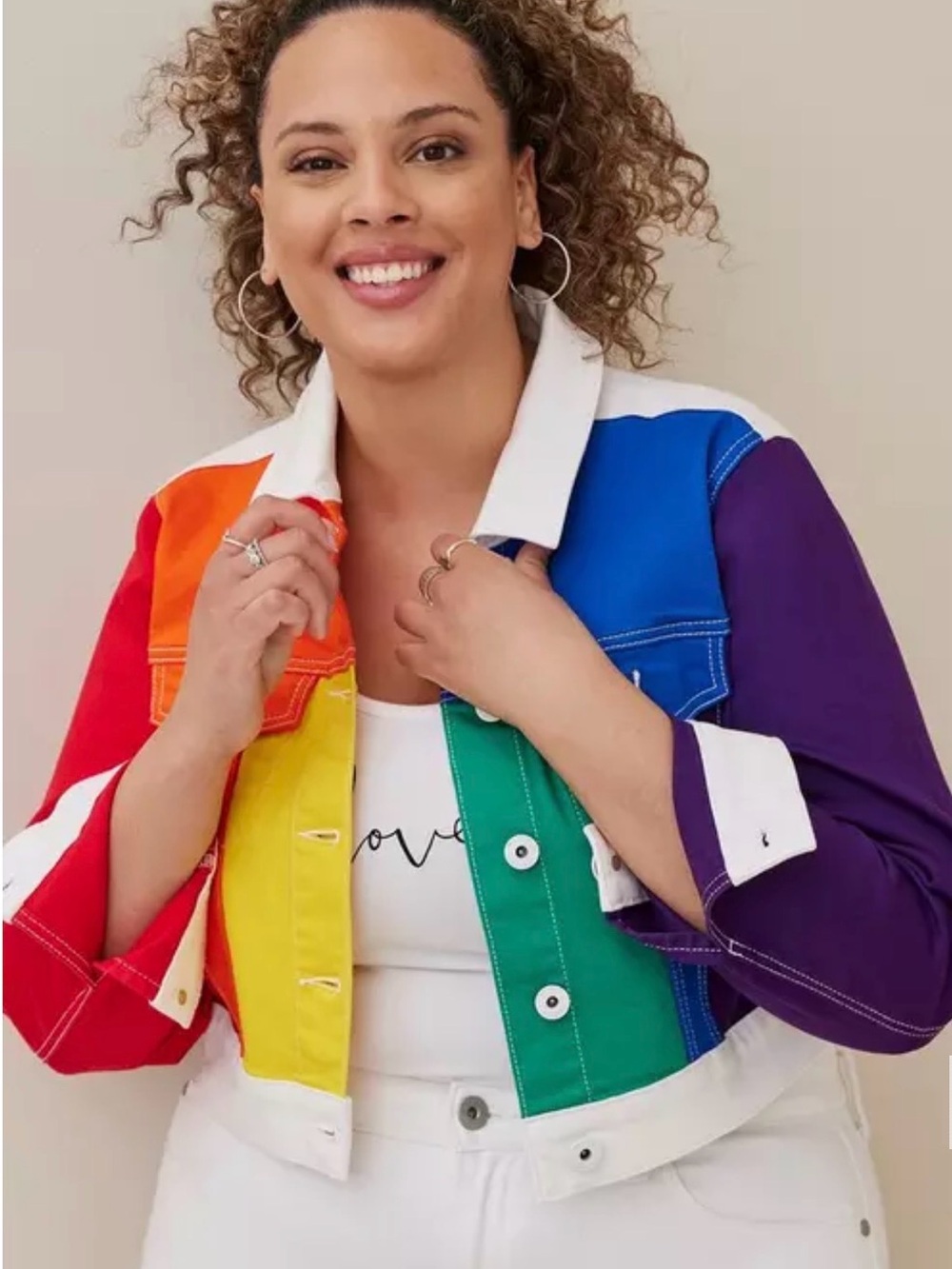 Rainbow Colorblock Cropped Jacket - Multicolor
